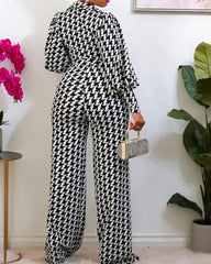 High-waisted Straight-leg Printed Jumpsuit