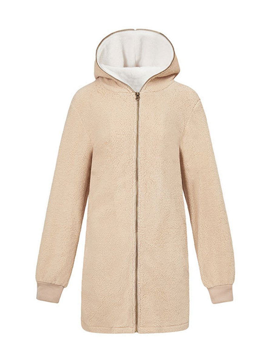 Plain Woman Fashion Hooded Zipper Daily Coats
