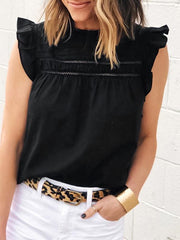 Plain color patchwork collar petal short sleeve T-shirts