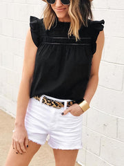 Plain color patchwork collar petal short sleeve T-shirts