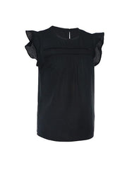 Plain color patchwork collar petal short sleeve T-shirts