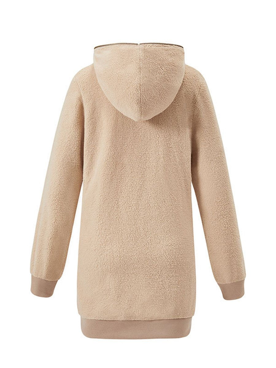 Plain Woman Fashion Hooded Zipper Daily Coats
