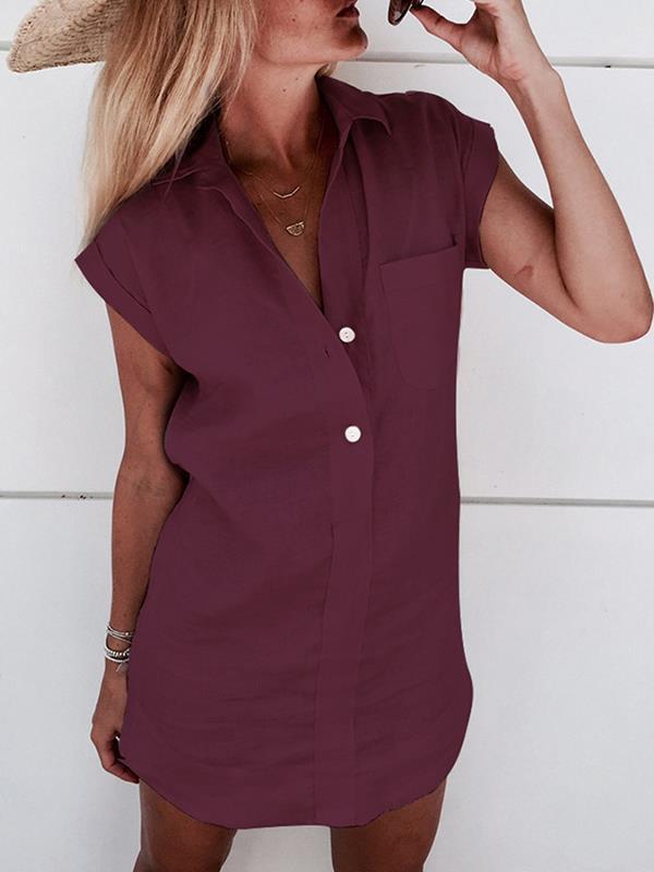 Plain Short Sleeve Cotton Linen Blouses