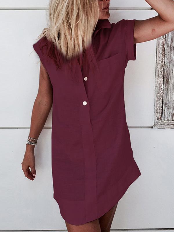 Plain Short Sleeve Cotton Linen Blouses