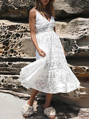 Pretty Hollow Spaghetti-neck V Neck Midi Dresses