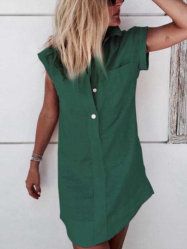 Plain Short Sleeve Cotton Linen Blouses