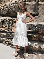 Pretty Hollow Spaghetti-neck V Neck Midi Dresses