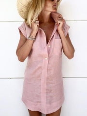 Plain Short Sleeve Cotton Linen Blouses