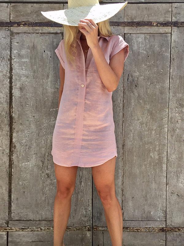 Plain Short Sleeve Cotton Linen Blouses