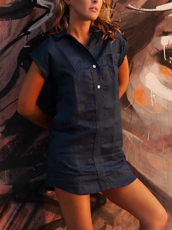Plain Short Sleeve Cotton Linen Blouses
