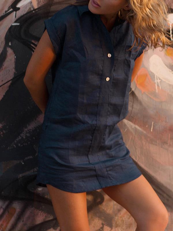 Plain Short Sleeve Cotton Linen Blouses
