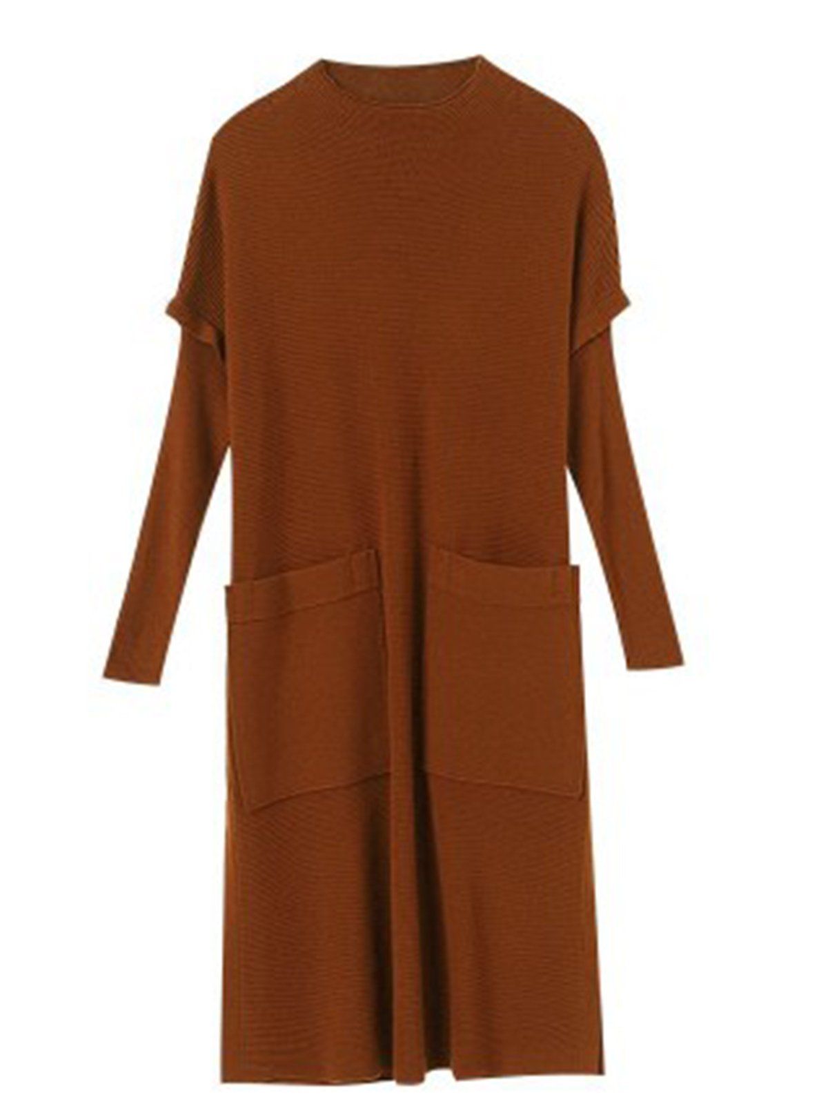 Pockets Slit Casual Solid Shift  Knitted Dress