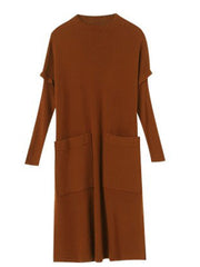 Pockets Slit Casual Solid Shift  Knitted Dress