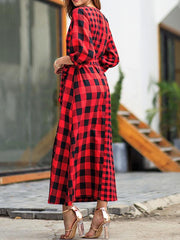 Plaid half Sleeve Vintage Maxi Dresses