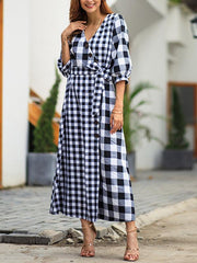 Plaid half Sleeve Vintage Maxi Dresses