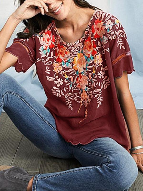 Plus size Floral Printed women Short Sleeve Bohemia T-shirts