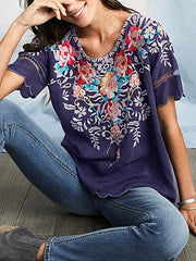 Plus size Floral Printed women Short Sleeve Bohemia T-shirts