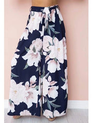 Print loose wide leg trousers for women Tie Waist Long Pants