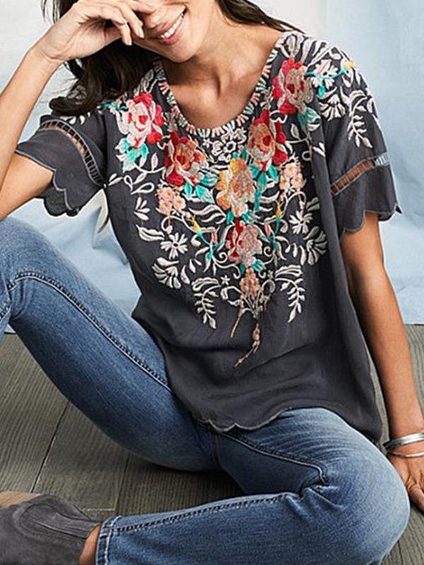 Plus size Floral Printed women Short Sleeve Bohemia T-shirts