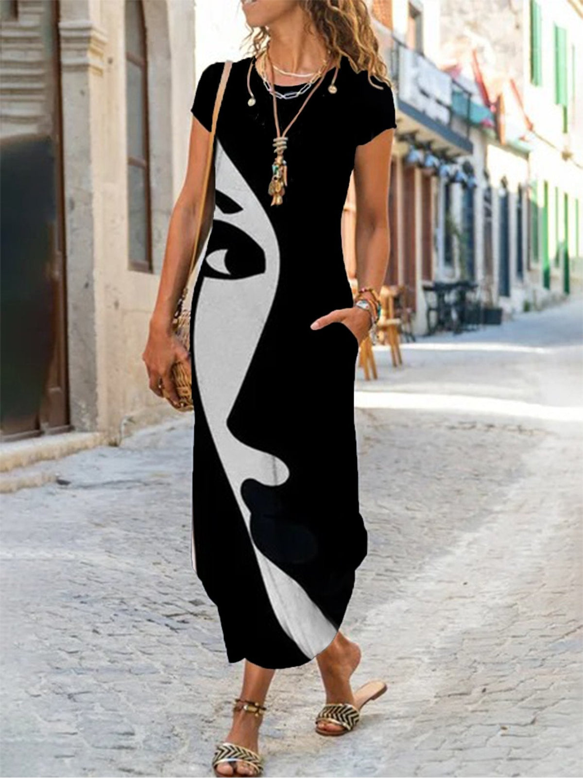 Plus Size Vintage Boho Holiday Hippie Abstract Casual Dresses
