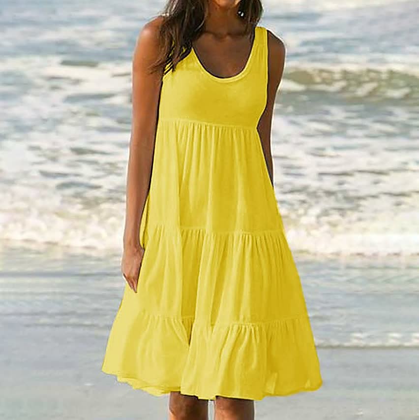 Paneled Solid Sleeveless Beach Midi Dress