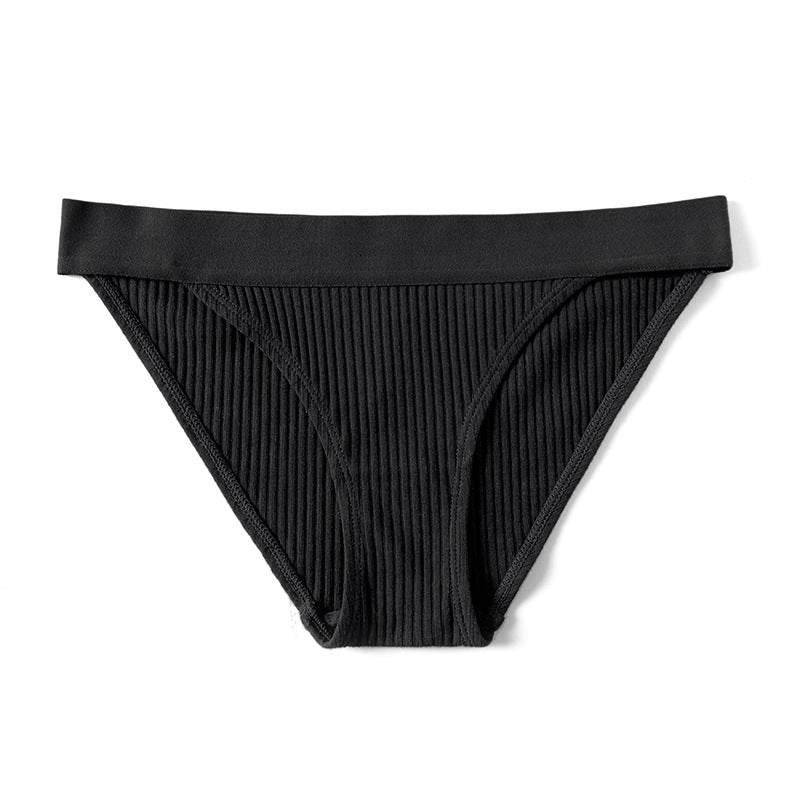 Female Ribbed Solid Color Low-Rise Underwears