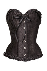 Black Brocade Sweetheart Corset With Ruffle Trim