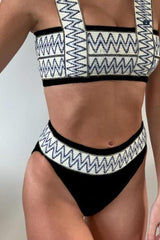 Stripe Patchwotk High Waist Bikini Set