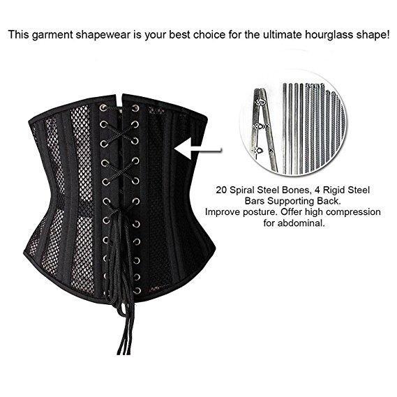 Double Steel Boned Breathable 26 Waist Training Mesh Underbust Black Corset