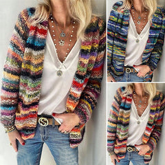 Women's Rainbow Striped Cardigan Coat