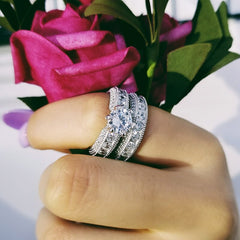 Silver Luxury Bold Big Wedding Rings Set For Engagement African Finger Gift Jewelry X