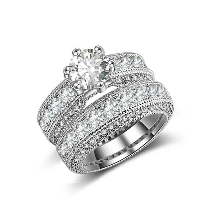 Silver Luxury Bold Big Wedding Rings Set For Engagement African Finger Gift Jewelry