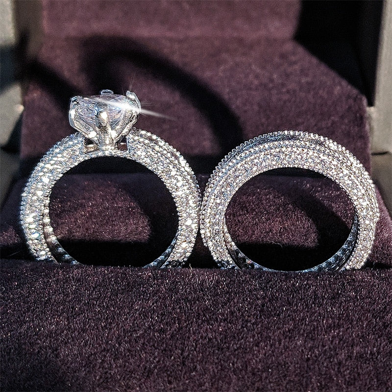 Silver Luxury Bold Big Wedding Rings Set For Engagement African Finger Gift Jewelry X