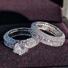 Silver Luxury Bold Big Wedding Rings Set For Engagement African Finger Gift Jewelry X