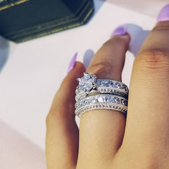 Silver Luxury Bold Big Wedding Rings Set For Engagement African Finger Gift Jewelry X