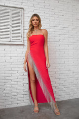 Alayna Off Shoulder Fringe Maxi Bandage Dress