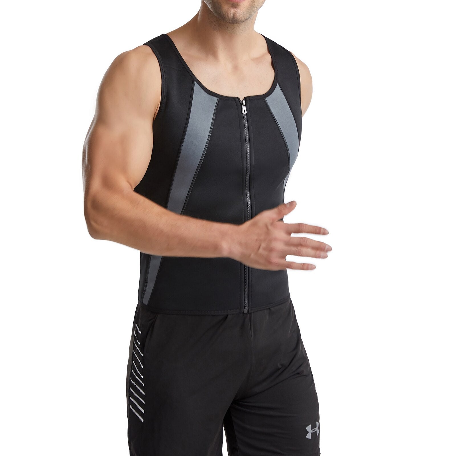 Man Active Workout Running Gym Running Top Round Neck Sleeveless Fron