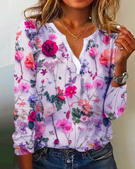 Printed v-neck long-sleeved t-shirts top