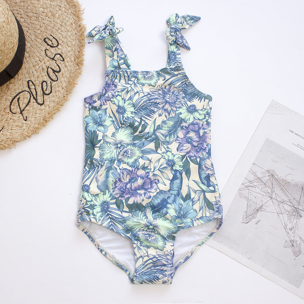 Kid's New Print One Piece Bow Swimwear
