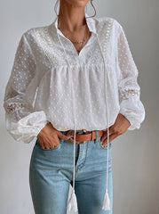 Polka Dot Chiffon Lace Panel Loose Blouses