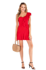 Pure Falbala  Single shoulder Shift Dresses