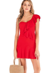 Pure Falbala  Single shoulder Shift Dresses