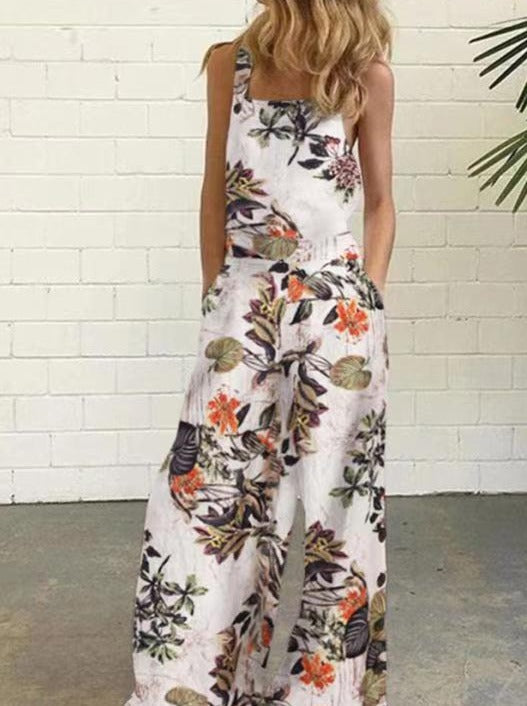 Printed Loose Sleeveless Square neck Jumpsuits