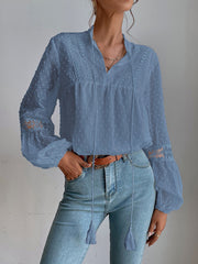 Polka Dot Chiffon Lace Panel Loose Blouses