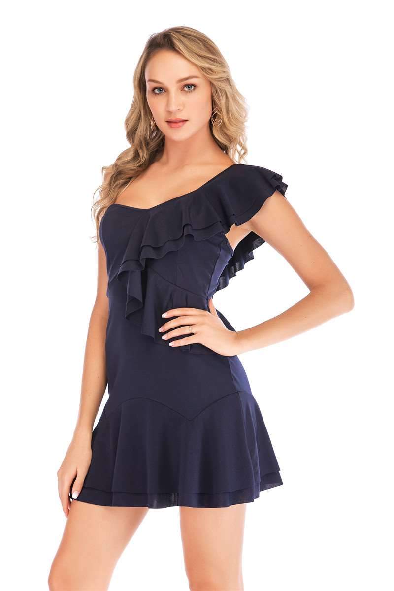 Pure Falbala  Single shoulder Shift Dresses