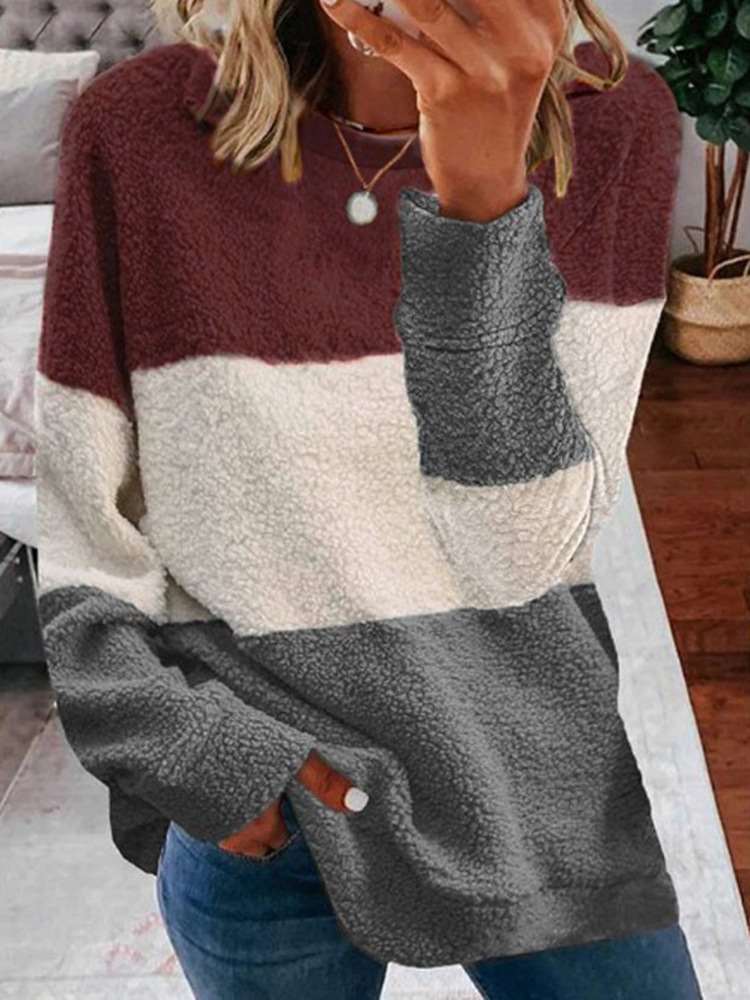Plush Gored Round neck Long sleeve Sweatshirts