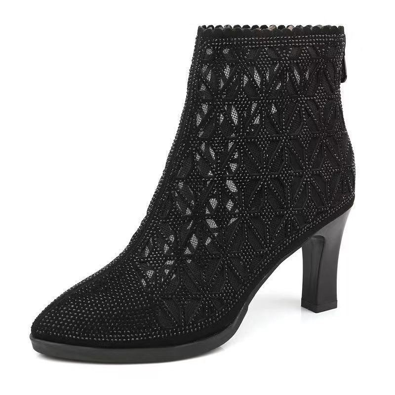 Hollow Pointed Rhinestone Boots