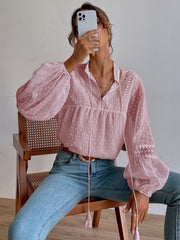 Polka Dot Chiffon Lace Panel Loose Blouses