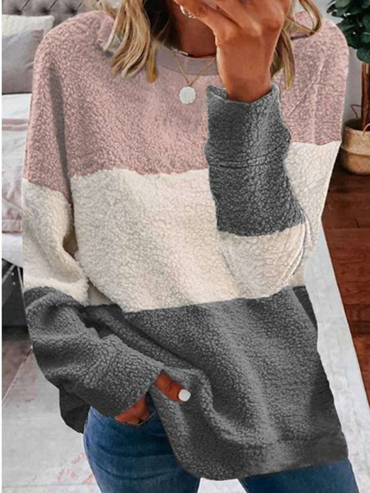 Plush Gored Round neck Long sleeve Sweatshirts