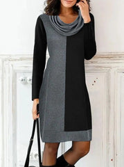 Printed Panel Stacked Neck Casual Long Shift Dresses